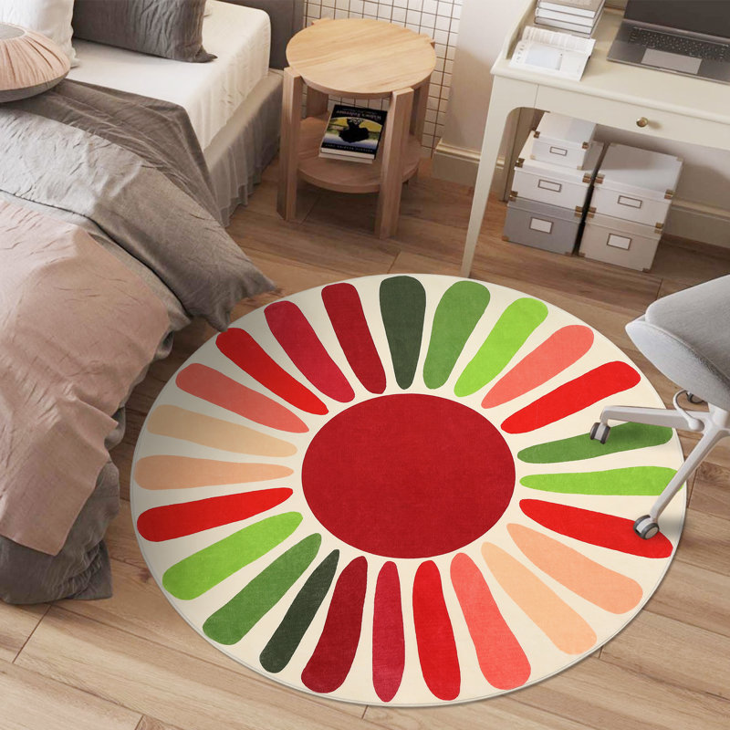 Mignon tapis lavable à la machine Sunburst, Rond 3 pi