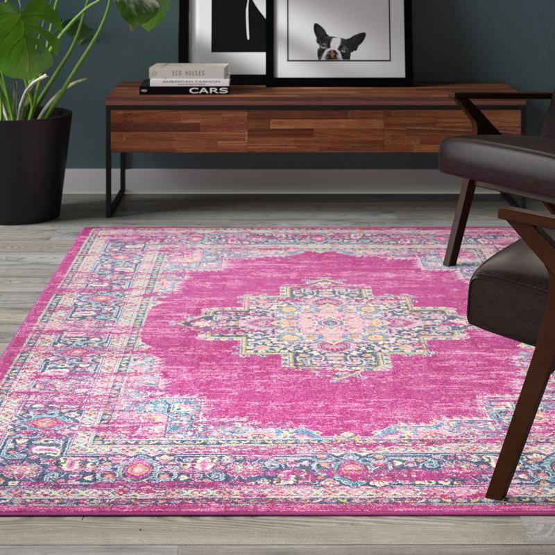 Abbate Oriental Fuchsia Pink Area Rug, Rectangle 8' x 10'