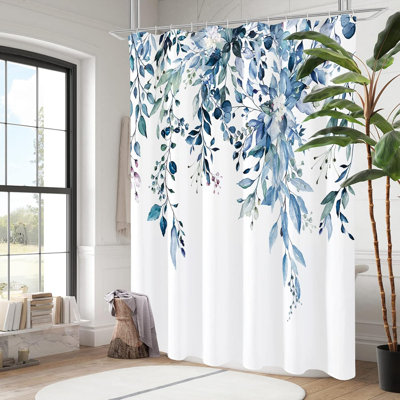 Rideau de douche avec motif de feuilles d'aquarelle - Décoration de salle de bain en polyester imperméable avec œillets antirouille pour une installation facile