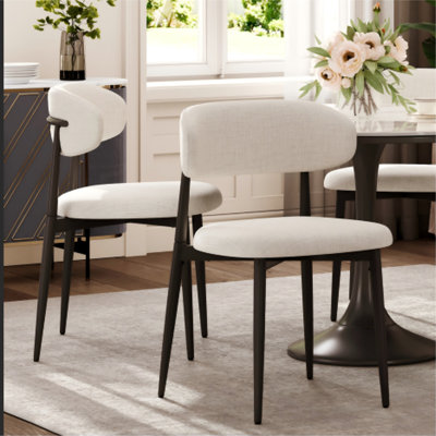 Modern Metal Dining Chairs Set of 2, Beige Fabric Upholstered for Comfort and Style in Dining Rooms