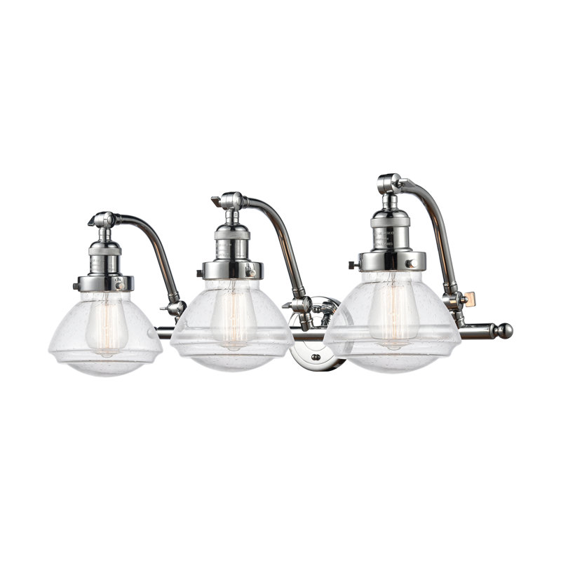 Éclairage pour salle de bain 3 lumières avec abat-jour en verre l 26 po Chesterville, Grainé, Chrome poli