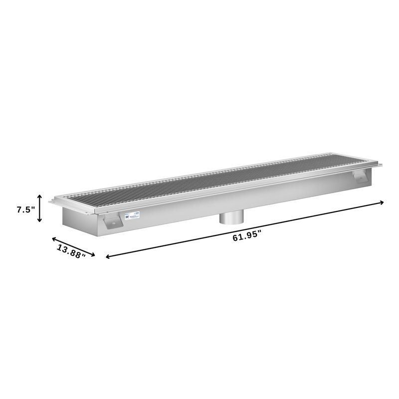 Drain de plancher en acier inoxydable 12 po x 60 po, calibre 14 avec grille de style métro et panier de vidange amovible, homologué NSF (km-ftg-1260)