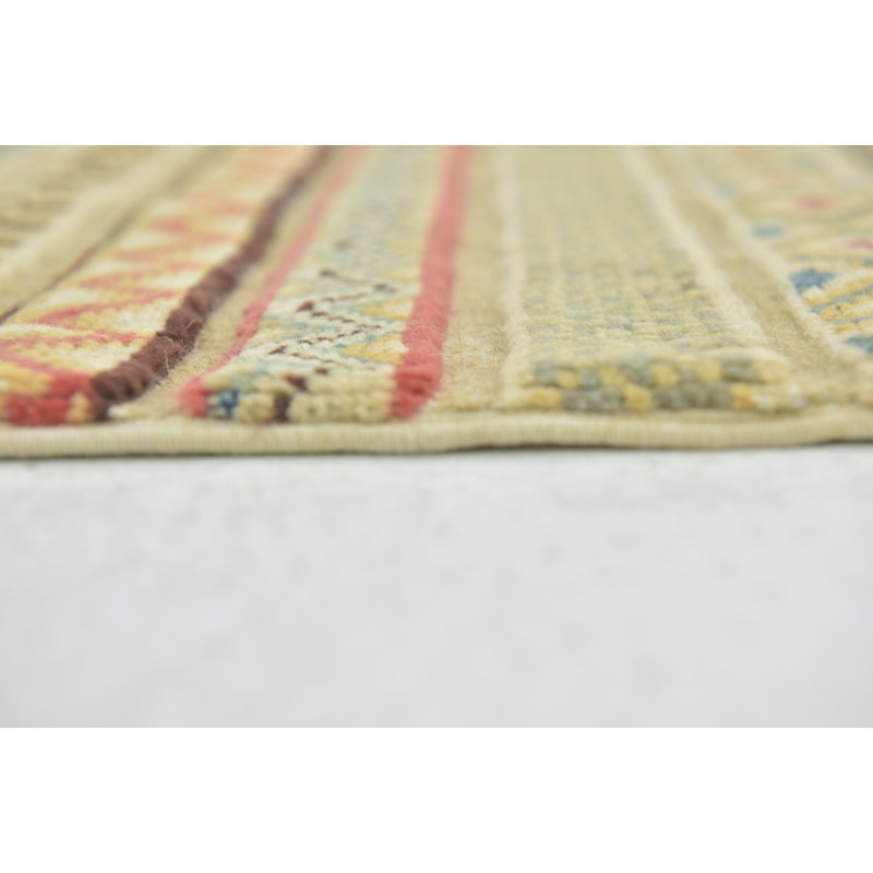 Tapis de la laine beige 2 pi 9 po x 4 pi one-of-kind main noué la Nash