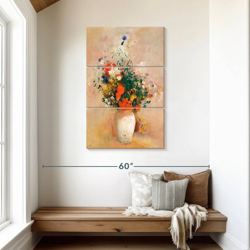 Vase de fleurs Harnek sur fond rose 1906, H 45 po x l 28 po