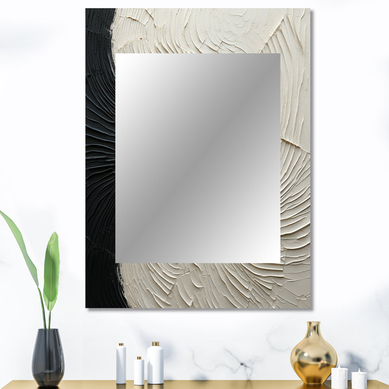 Minimalisme noir et blanc peinture réunion - décor de miroir mural unique côtier, grand miroir crème, art imprimé en métal