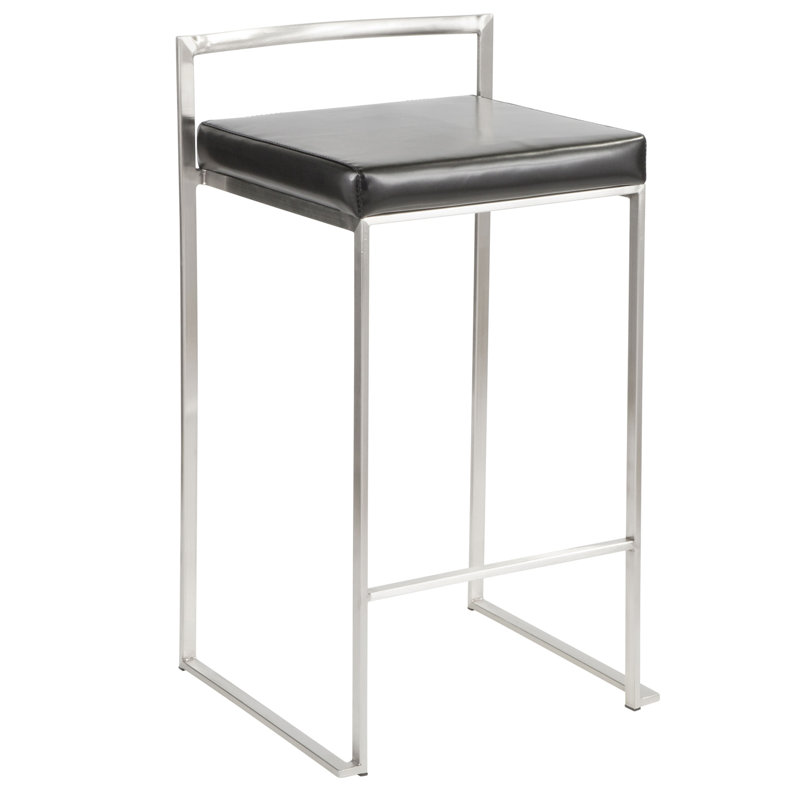 Tabouret de comptoir contemporain empilable en similicuir noir par - ensemble de 2, Noir