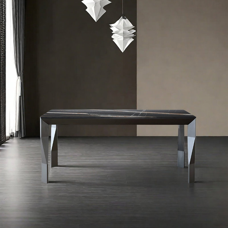 Table de salle à manger en acier inoxydable, H 29,53 po x L 94,49 po x l 43,31 po