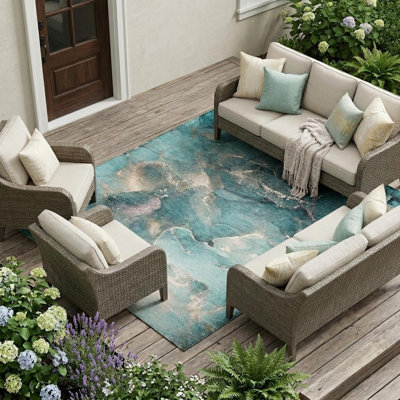 Tapis extérieur lavable antidérapant 10 pi x 14 pi bleu sarcelle