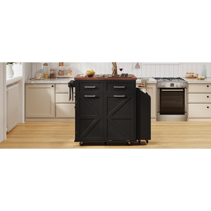 Îlot de cuisine, abattant, 2 tiroirs profonds, armoires de rangement, 3 îlots de 47,2 po avec côtés amovibles, porte-serviettes et porte-poubelle dissimulé pour la maison