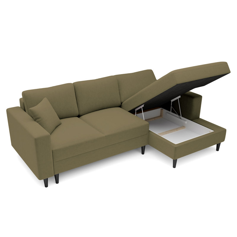 Ajten 3 Seater Velvet Sofa Bed, Right Hand Facing, Olive