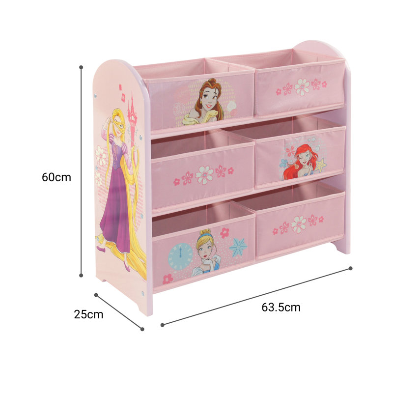 Disney Princess Toy Storage Unit: 6-Box Organizer for Bedroom - Made from Engineered Wood/Fabric/Metal - Easy Assembly and Clean Up