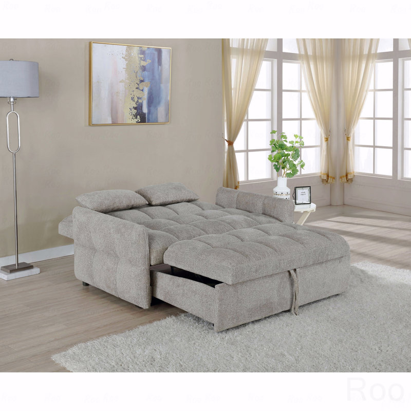 Canapé-lit coulissant: coussin capitonné, conception convertible, Gris clair