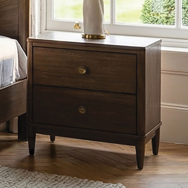 Table de chevet 1 pièce avec ports USB, finition noyer, tiroirs à queue d'aronde et bords arrondis, armoire de rangement pour chambre à coucher