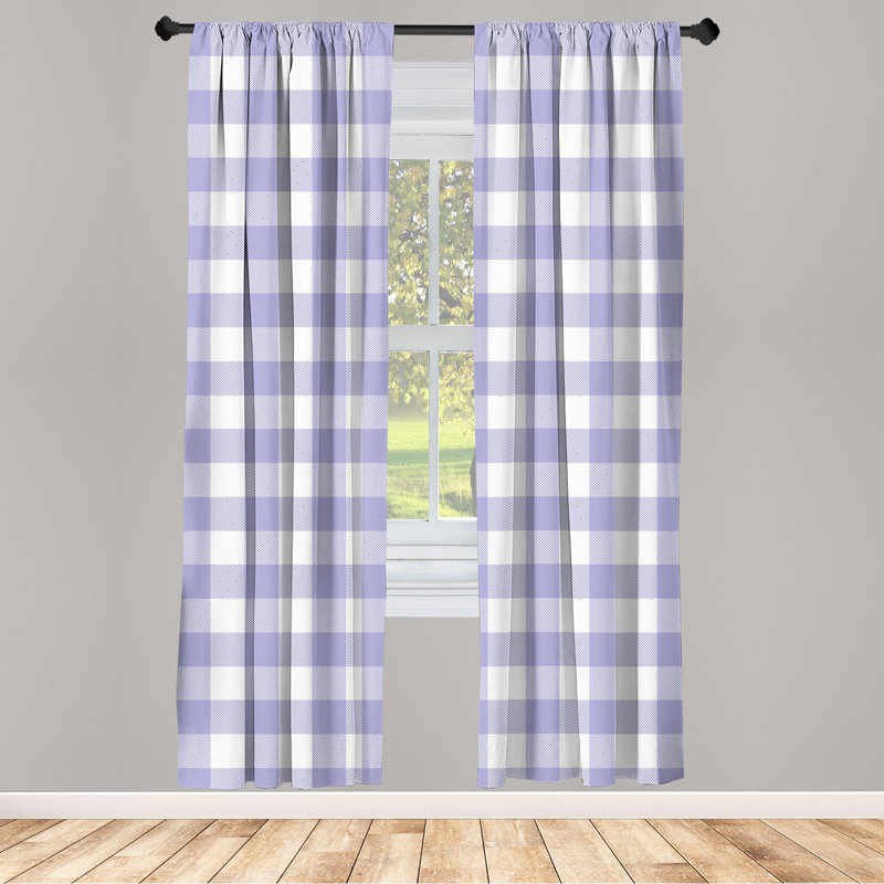 East Urban Home Buffalo Check 4-Panel Curtains, Stripes and Square, Pale Pink Lavender Blue, 56" W x 84" L