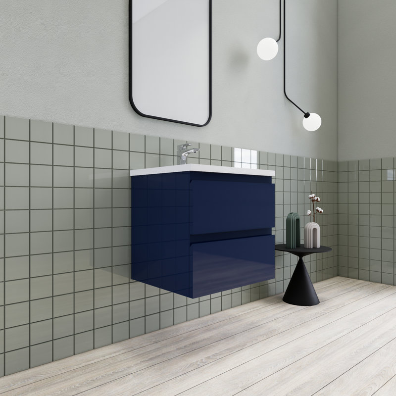 Meuble-lavabo flottant moderne simple Alcester Ivy Bronx, Bleu brillant