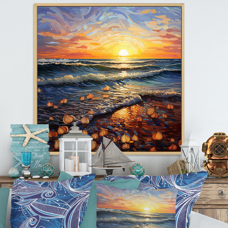 Plage Golden Sands Pointillism I, Cadre naturel flottant, H 24 po x l 24 po x P 1 po