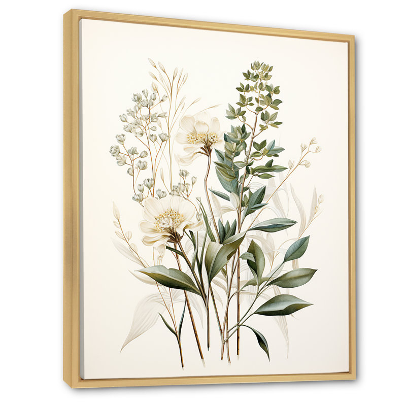 Impression sur toile botanique, impression de fines herbes vertes Minimal, Cadre naturel flottant, 40" H x 30" W