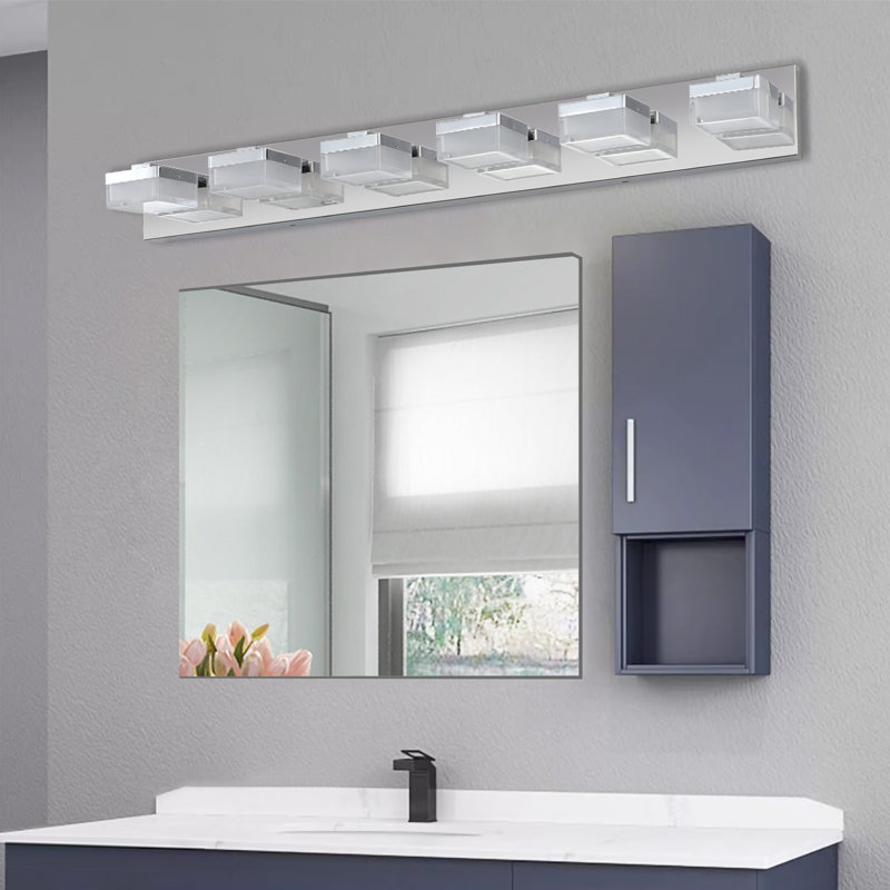 Luminaire de salle de bain à DEL à intensité variable moderne, 6000 K, Six lumières, Chrome