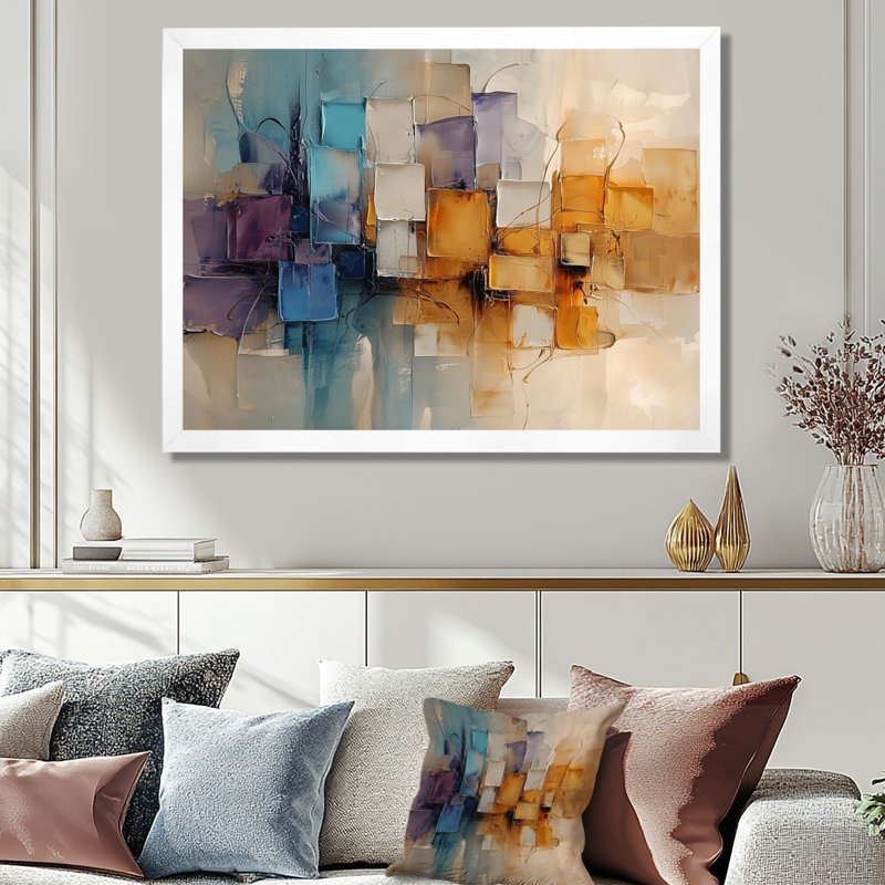 «Urban Jazz», art mural à l'encre liquide, paysage abstrait I, H 12 po x l 20 po, Cadre simple, Blanc