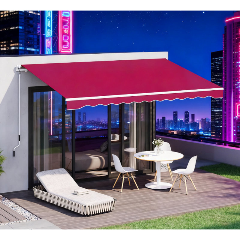 Abri pare-soleil rétractable pour le patio, manivelle manuelle, aluminium rouge, hauteur réglable, fixation multi-surfaces, protection contre, auvent de patio idéal pour fenêtres, cadre en aluminium, abat-jour, soleil, bon pour l'extérieur