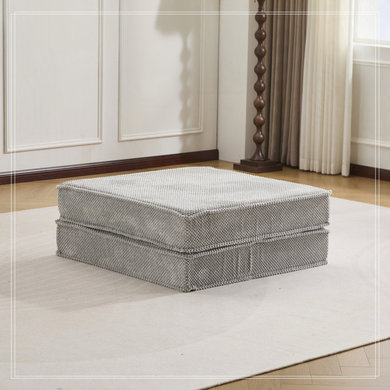 Circle Fleece Fabric,1 Ottoman, Light Gray
