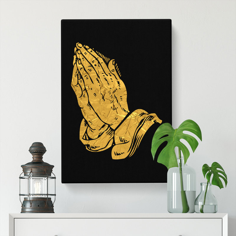 Praying Hands In Gold - Wrapped Canvas Print, 76cm H x 50cm W x 3cm D