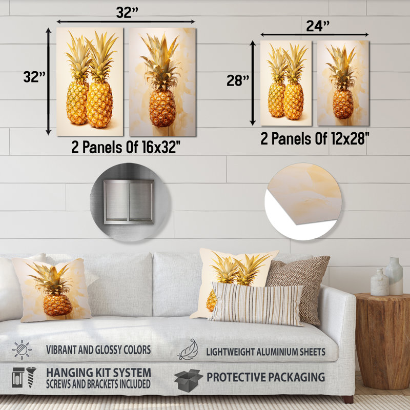 Pinapple Golden Grove - ensemble de 2 ananas en métal, H 28 po x l 24 po