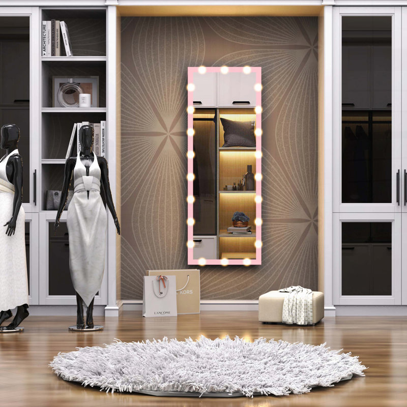 Miroir Hollywood avec lumières - cadre rose