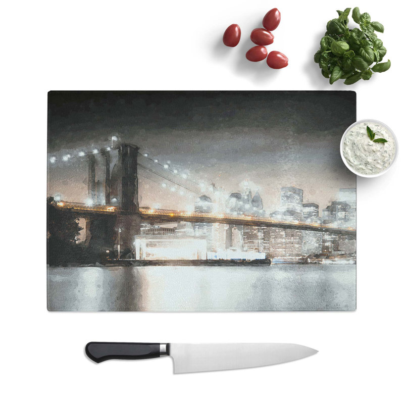 Tempered Glass Brooklyn Bridge New York City Art Chopping Board, 39 cm W x 28.5 cm L