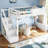 Twin Size Solid Wood Loft Bed with Built-in Wardrobe, Storage & Bedside Shelves, Full Guardrails, Stairs, No Box Spring, White-891814670-891814669