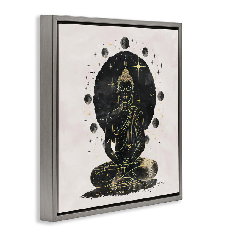 Art mural encadré flottant "Bouddha assis doré" par Nina Blue, H 18 po x l 18 po, Cadre flottant gris lustré