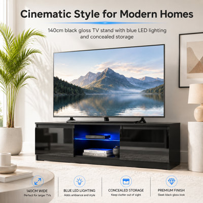 Amato TV Stand with Lights for TVs up to 65", Glossy Doors