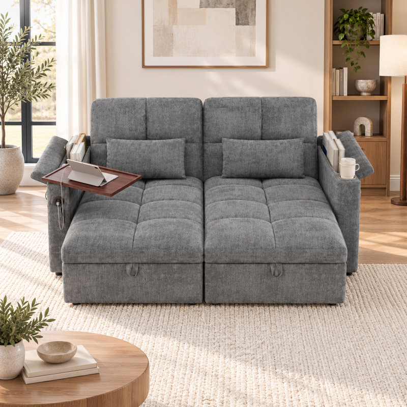 Canapé-lit modulaire en chenille de 66,3 po de large Talvessane, Gris