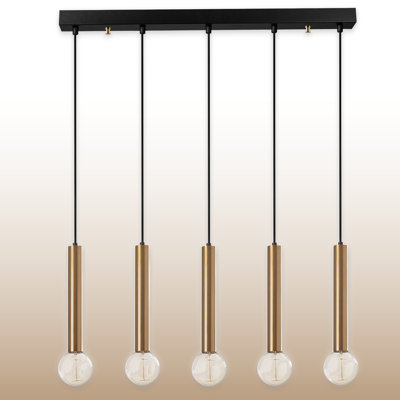 Minimalist Aurora 5-Light Linear Pendant – Brass & Black Modern Chandelier