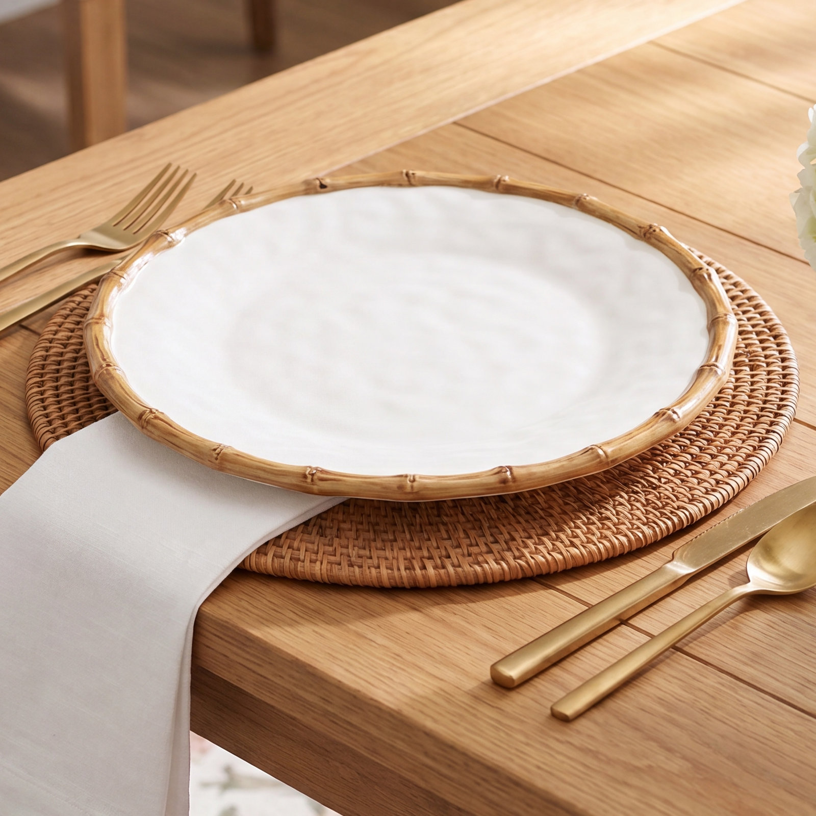 Vida Melamine Platter, White/Natural