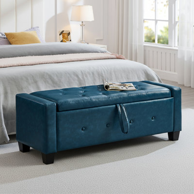 48" Ottoman Bench With Storage, Bench For Bedroom, Living Room, Hallway, Upholstered Tufted Faux Leather Pu Ottoman by All-in furniture