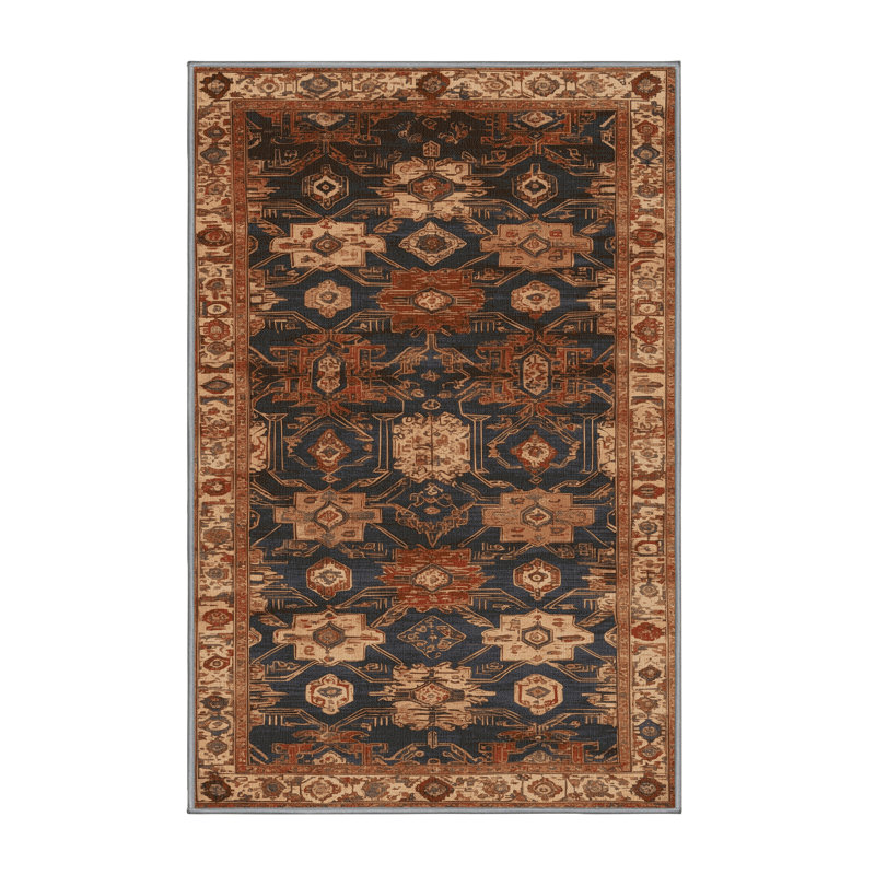 Tapis art déco brun lavable à la machine, Rectangle 6 pi x 9 pi
