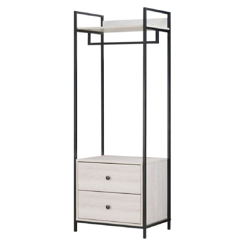 Alva Open Wardrobe with 2 Drawers, White Oak