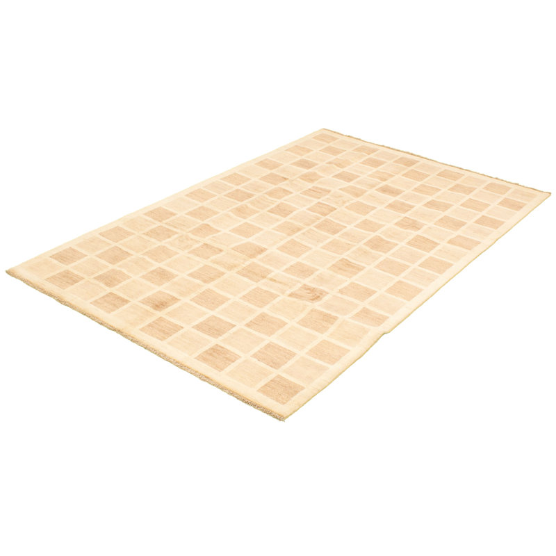 Tapis décoratif de laine brun clair en laine de conception unique 6 pi 6 po x 10 pi 2 po noué à la main New Age