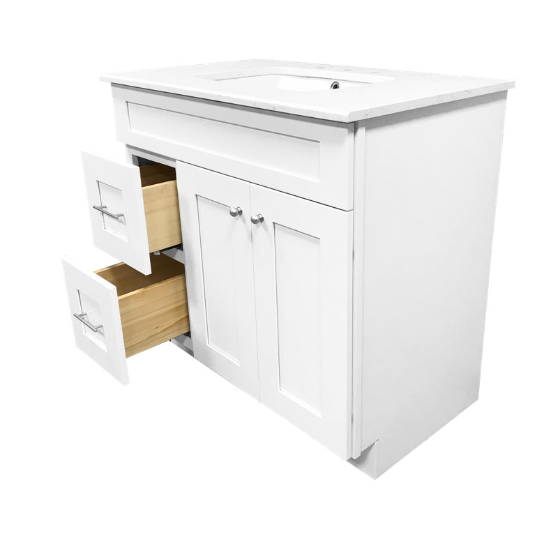 Chrisna 37'' Single Bathroom Vanity with Quartz Top, White