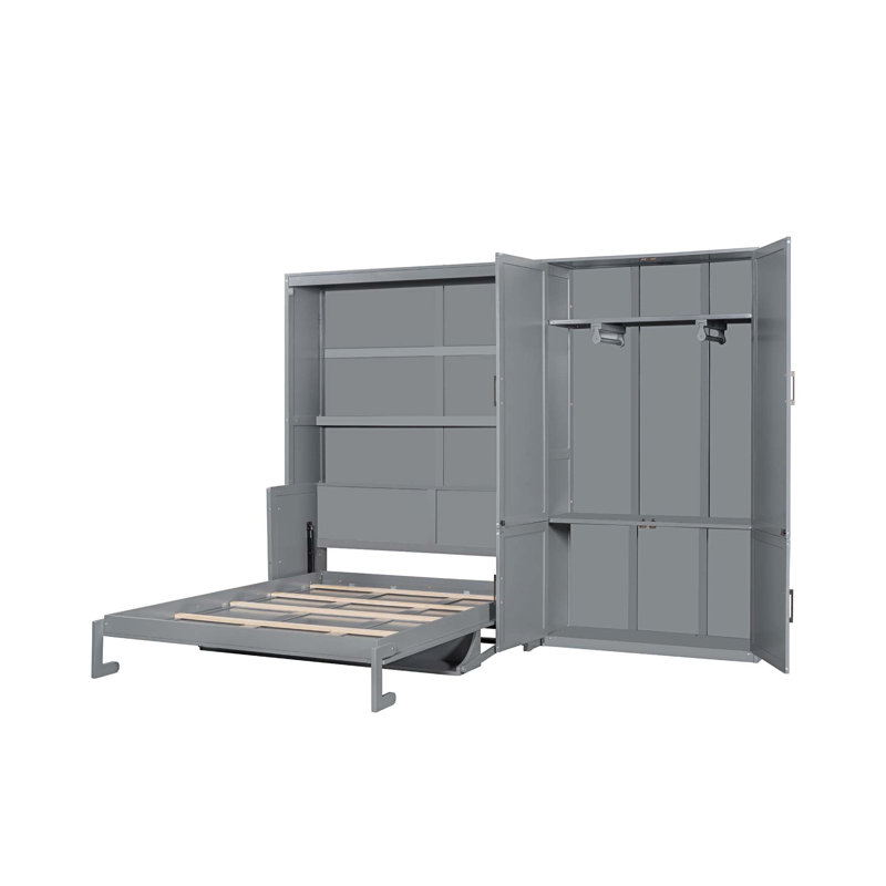 Grand lit escamotable mural avec placard, Gris