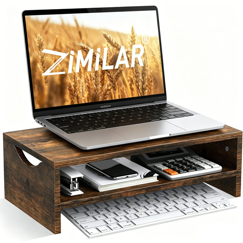 Support pour écran d'ordinateur en bois à 2 niveaux, support pour écran d'ordinateur portable à double couche compatible avec le moniteur PC Imac, organisateur de bureau polyvalent pour espace de travail de bureau à domicile