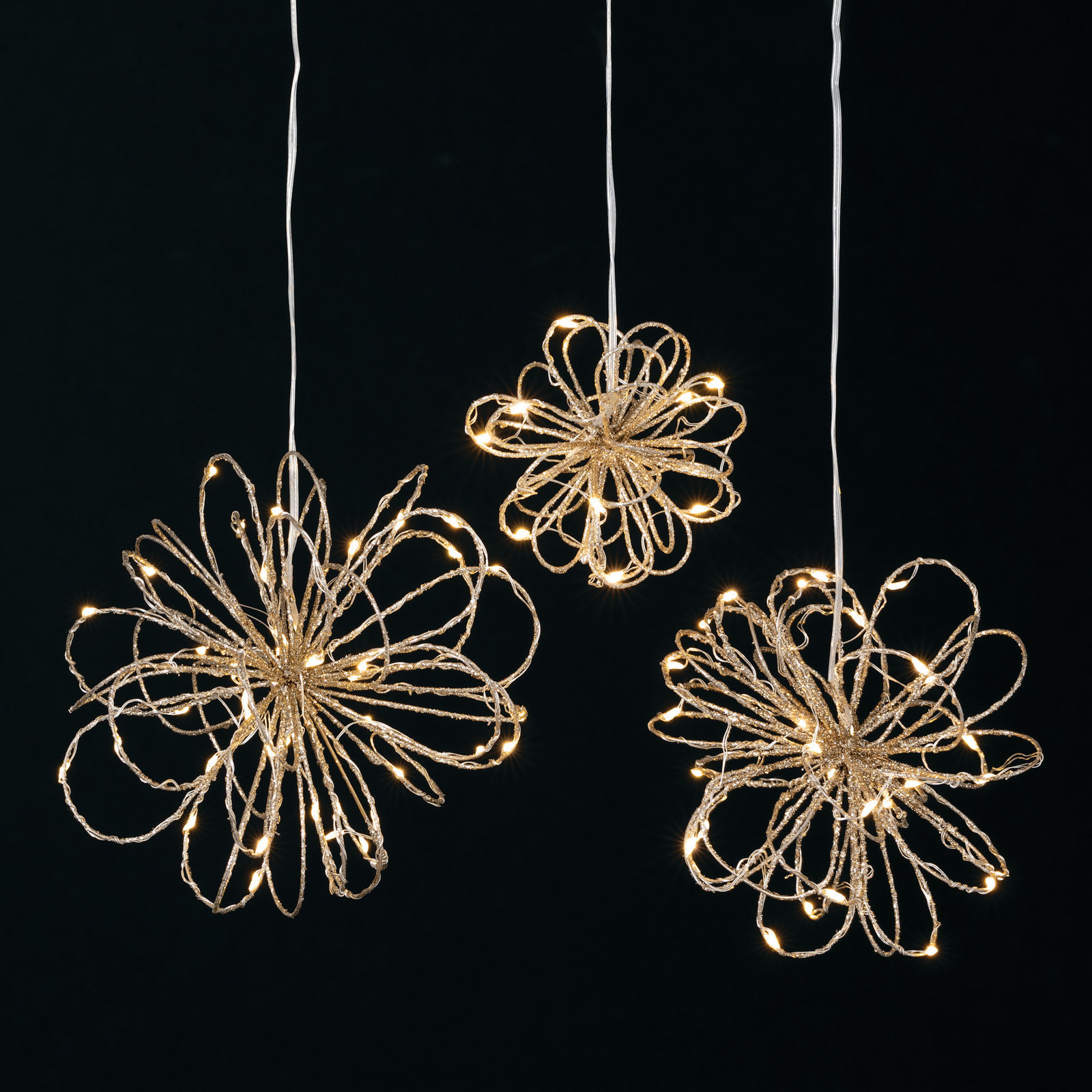 6.5"H, 5.5"H & 4"H Sullivans Christmas Lighted Gold Swirl  Set of 3, Gold
