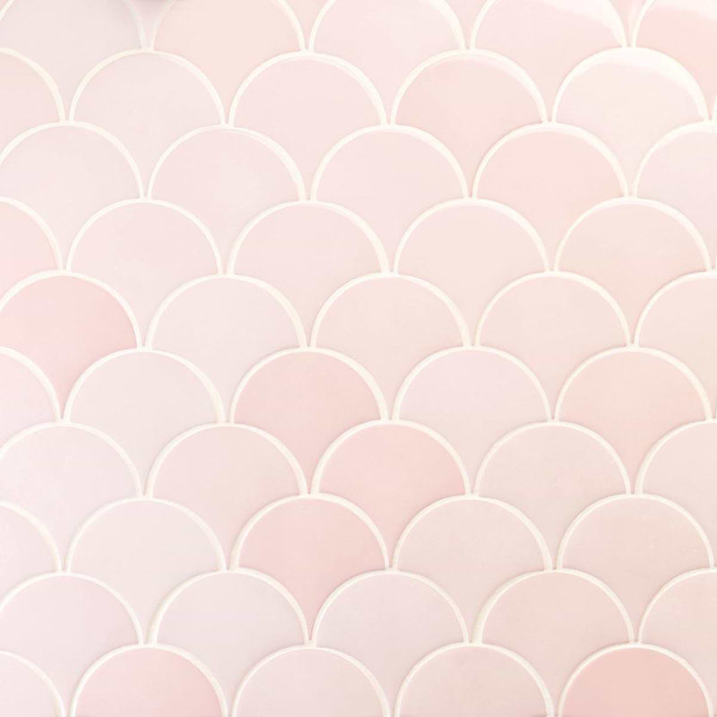 Highwater 5" Fish Scale Polished Ceramic Tile, Rose Pink