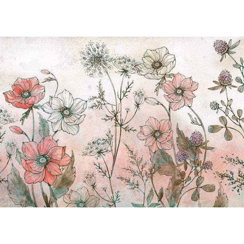 Adhésif mural floral Brete Peel & Stick, L 110 po x l 154 po, Rouge