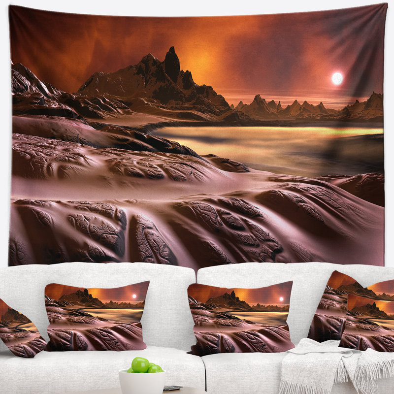 Tapisserie de planète en 3d de paysage, H 32 po x l 39 po