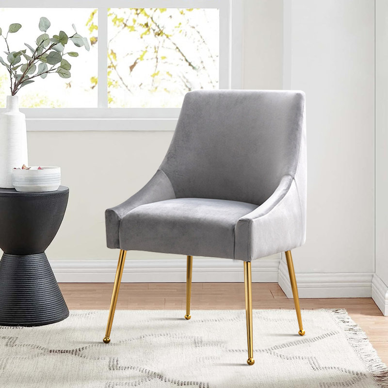  Krafick Modern Design Upholstered Accent Side Chair, Gray Velvet