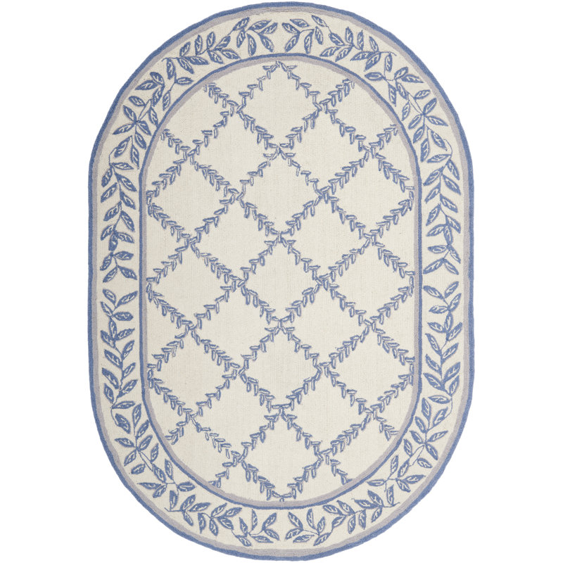 Roseta Hand Hooked Wool Pile Geometric Rug, Oval 7'6" x 9'6"
