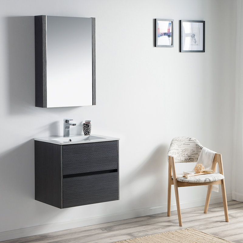 24" Single Bathroom Vanity with Ceramic Top, Silver Grey