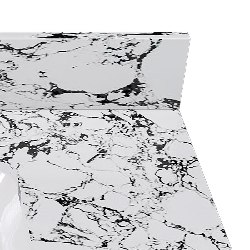 Plateau de meuble-lavabo 49 po x 22 po, avec lavabo et dosseret en céramique encastré, comptoir de salle de bain en marbre artificiel avec 3 trous de robinet, blanc panda
